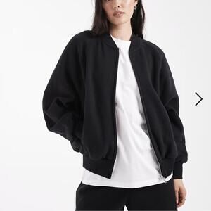 Asos Black 100% Cotton Fleece Full Zip Up Bomber Jacket Sweatshirt - Size 8